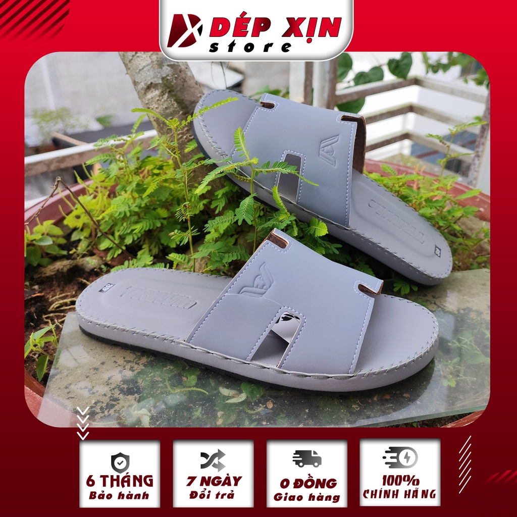 Dép Da Quai Ngang Cao Cấp Chữ H TRIWIN Khâu Quai Đế Siêu Bền màu Trắng