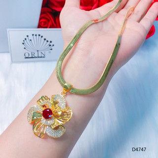 Dây chuyền nữ, dây mì dẹp mặt hoa xoáy đá đỏ thiết kế cao cấp Orin D4747