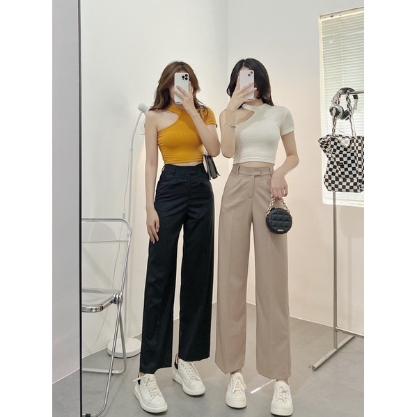 Áo Thun Gân Croptop Vintage Lệch Vai Xịn Xò [ ẢNH THẬT ] MÓM STORE