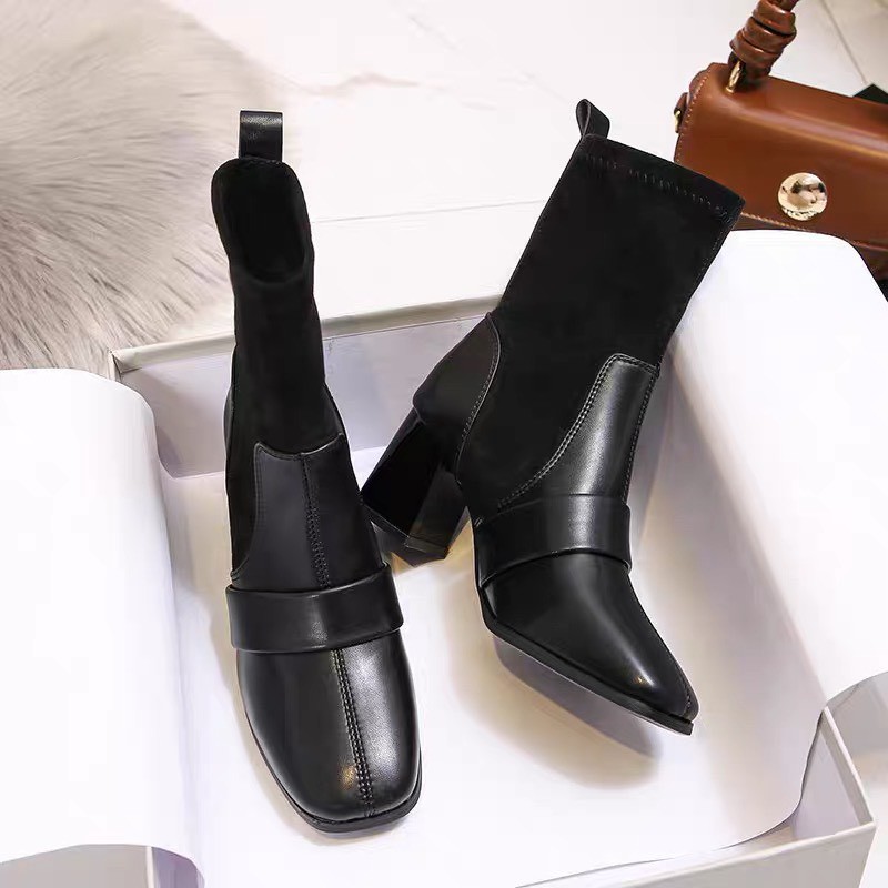 order - Giày boots, bốt da cổ chun đế cao 6cm Bigsize 35-44