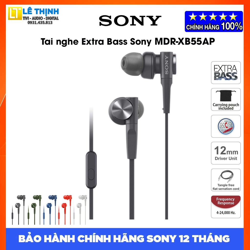 Tai nghe Sony MDR-XB55AP (Đen) | Hãng phân phối | Bảo hành chính hãng 12 tháng toàn quốc