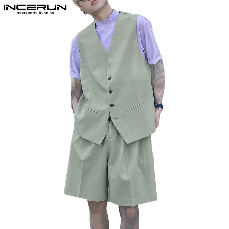 Set INCERUN áo không tay + quần short thời trang Hàn cho nam