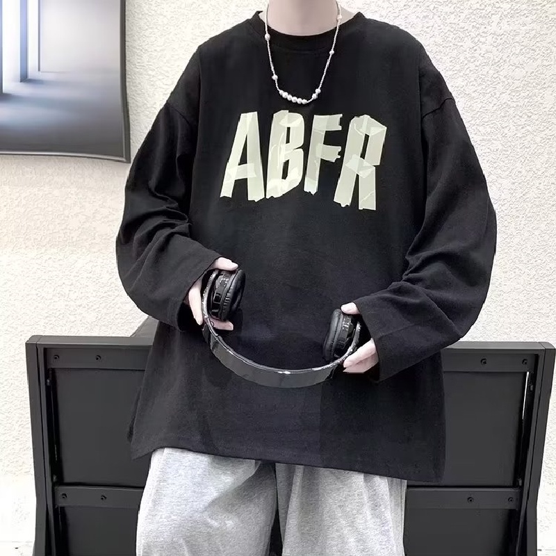 Áo Thun Tay Dài Dáng Rộng In Chữ Phong Cách Hàn Quốc Thời Trang Cho Nam size M-5XL