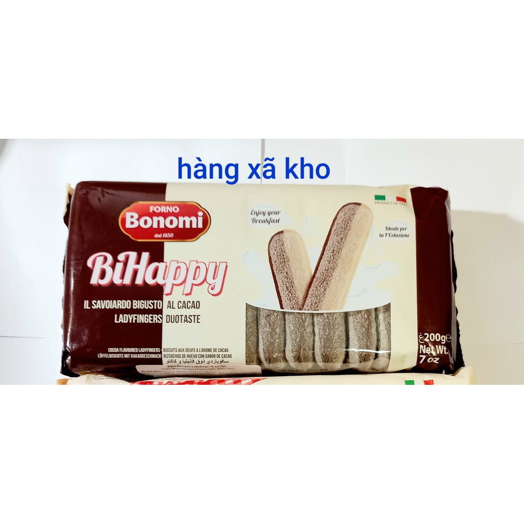 bánh ý sâm banh tự nhiên cacao bonomi 200gr bịch