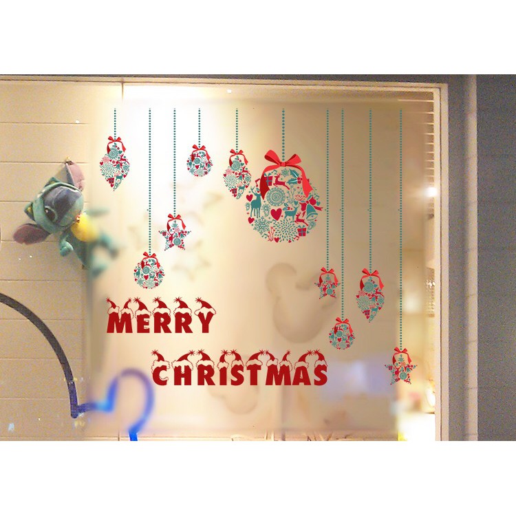 Decal dán kính cao cấp - rèm dây Hoa trang trí Merry Christmas ( 60x58 )