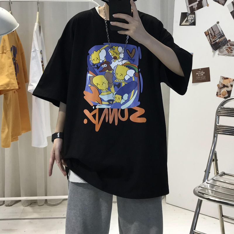 【COD】 T-shirt Chất Lượng Cao Hàn Quốc Năm Điểm Tay Áo Hàng Đầu Nam Giới Hip-hop Thời Trang Lỏng Lẻo Mùa Hè 2021 Cặp Đôi Mới Phim Hoạt Hình in Graffiti Nam Và Nữ [M-3XL]