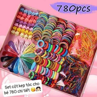 Set hộp buộc / cột, kẹp tóc đủ loại 780 món / chi tiết cho bé