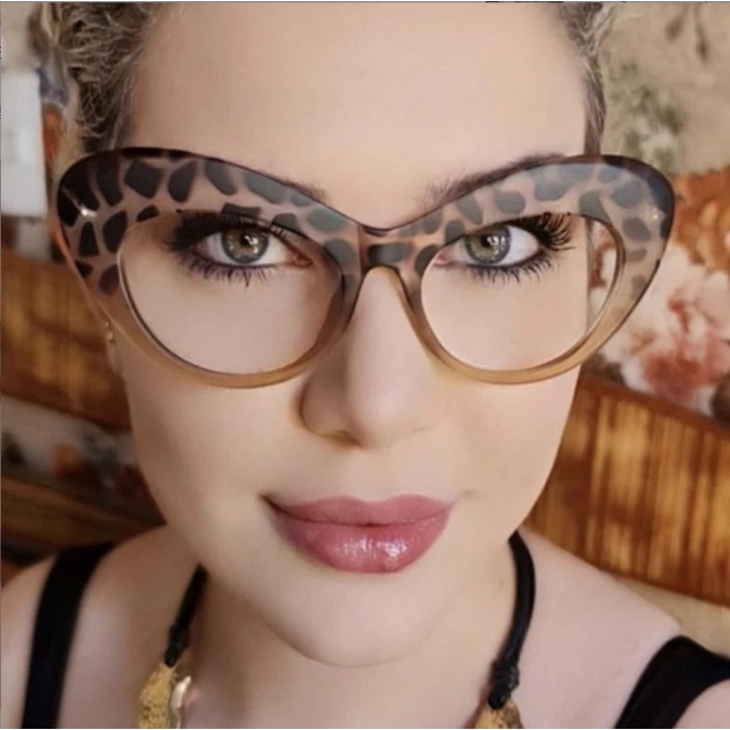 Kính mát SAMJUNE gọng oval mắt mèo họa tiết da báo thời trang cá tính dành cho nữ