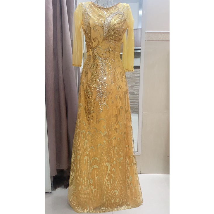 ÁO DÀI BÀ SUI SIÊU SANG VÀNG KIM TUYẾN 4 TÀ ẢNH THẬT 100%