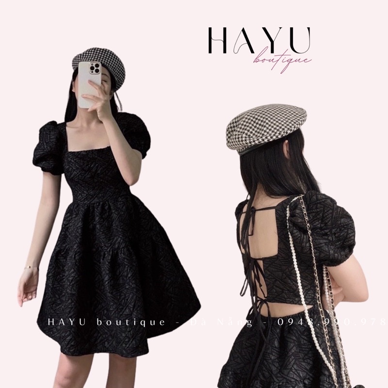 Váy Babydoll tay bồng công chúa Vintage, váy cổ vuông tay bồng cách điệu hở lưng buộc dây cao cấp [BB02] | BigBuy360 - bigbuy360.vn