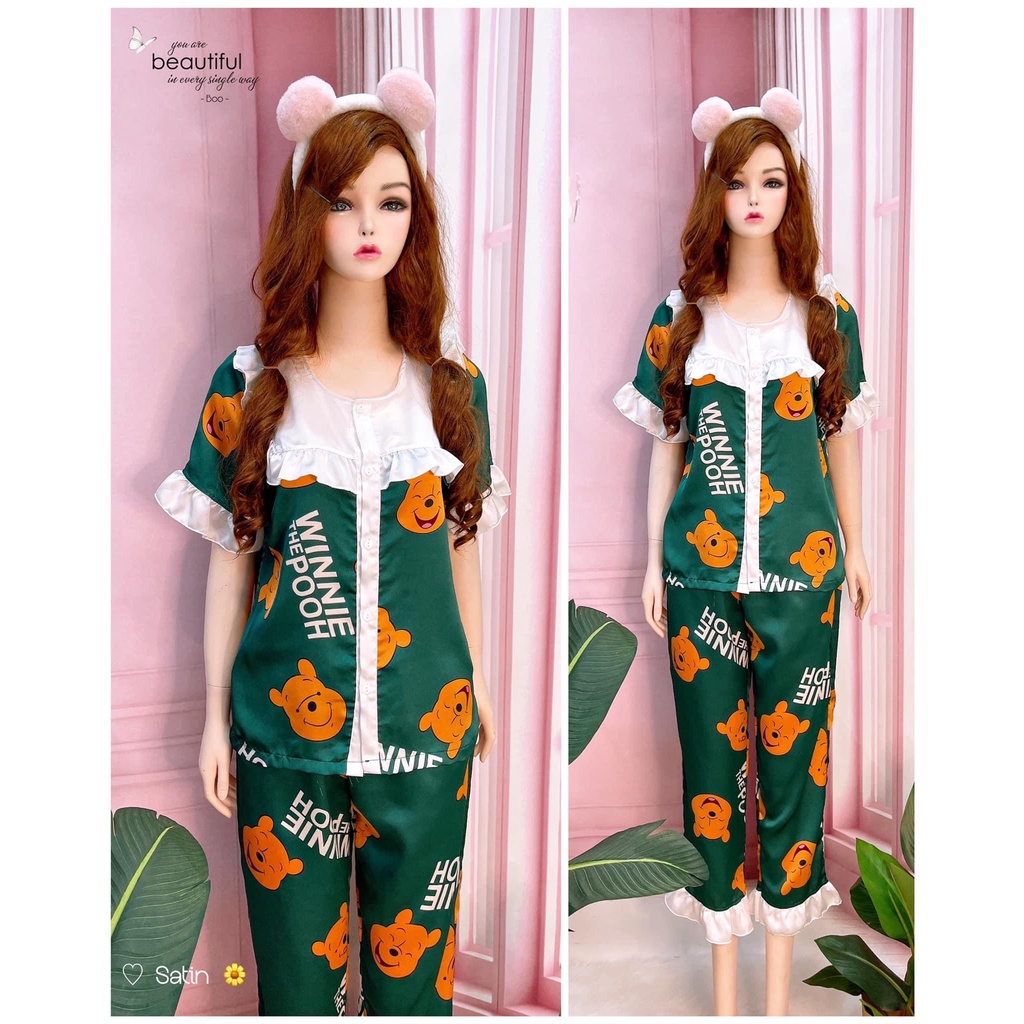 Bộ ngủ lụa nữ pijama  đồ bộ mặc nhà cute chất satin cao cấp mềm mịn mát, đùi bèo tiểu thư siêu xinh -DB003 LANA QUEEN