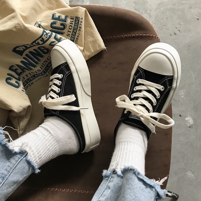 Giày đạp gót vải canvas đế cao dày chất lượng cao