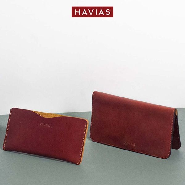 Couple Ví Opmo &amp; Lemo Handcrafted Wallet Red Brown HAVIAS