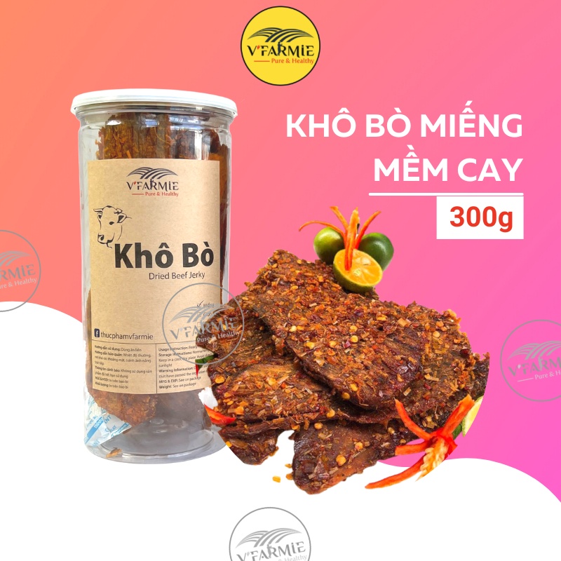 Khô bò miếng mềm hũ 300g - đồ ăn vặt Vfarmie Sài Gòn