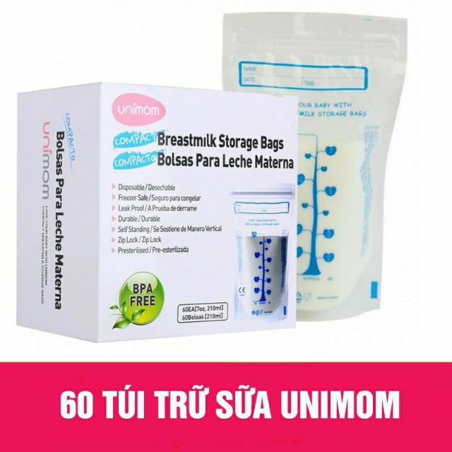 10 - 30 - 60 túi trữ sữa Mẹ 210ml UNIMOM COMPACT UM870251 UM870268 (Made in Korea)