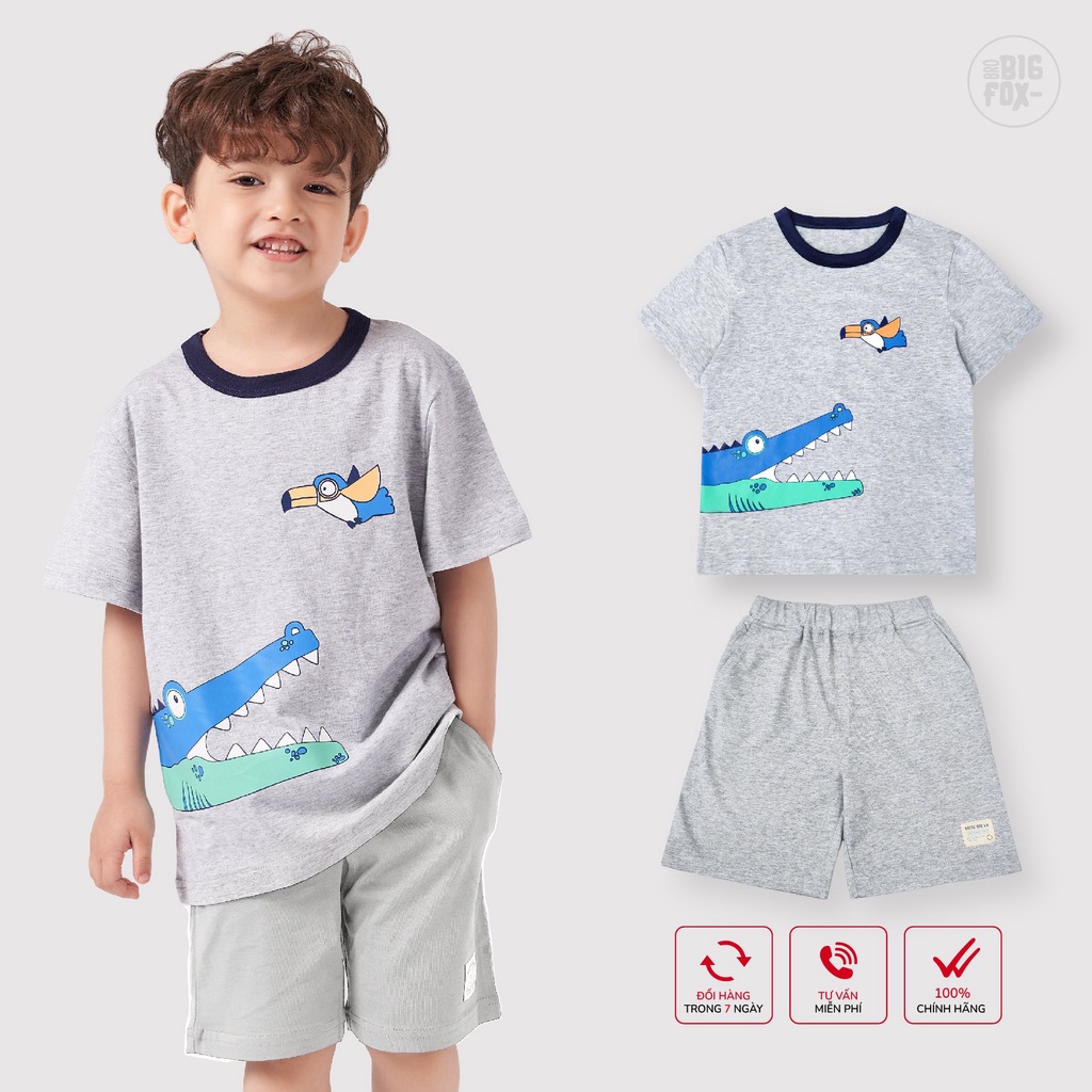 Bộ đồ quần áo cho bé trai cộc tay Bigfox - Miss Meow mặc mùa hè dáng lửng chất liệu cotton size trẻ em 3,4,5,6,7,8 tuổi