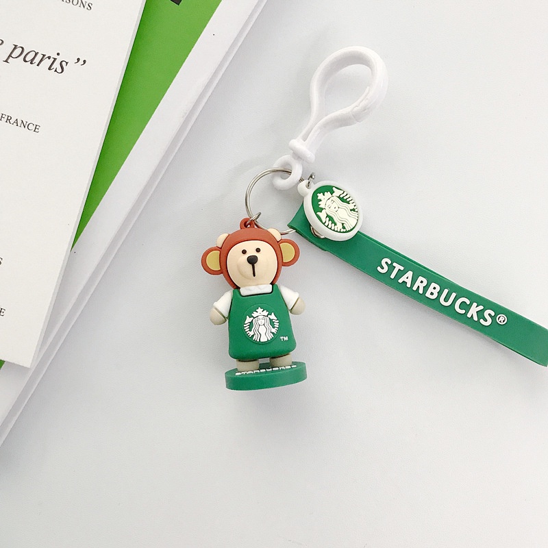 Móc khóa chú gấu Starbucks 12 con giáp chất liệu PVC màu sắc dễ thương, làm móc treo balo túi xách, quà tặng-HO17