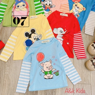 Bộ dài tay phối sọc,thun lạnh minky mom mịn mát in hoạt hình cho bé trai, gái size 8 đến 30kg M07