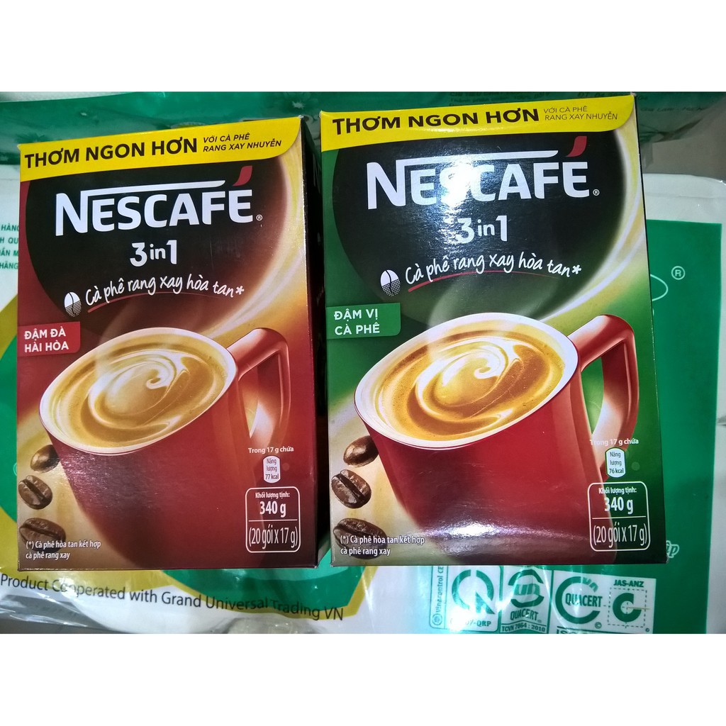 Hộp Nescafe 3in1 rang xay Đậm vị cà phê ( 20 gói x 17g) date mới