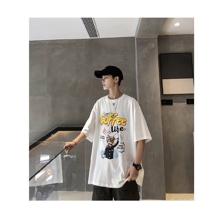 Áo thun phông nam form rộng Familylove - Mẫu áo thun nam tay lỡ Coffee Life chất Cotton 100% cao cấp