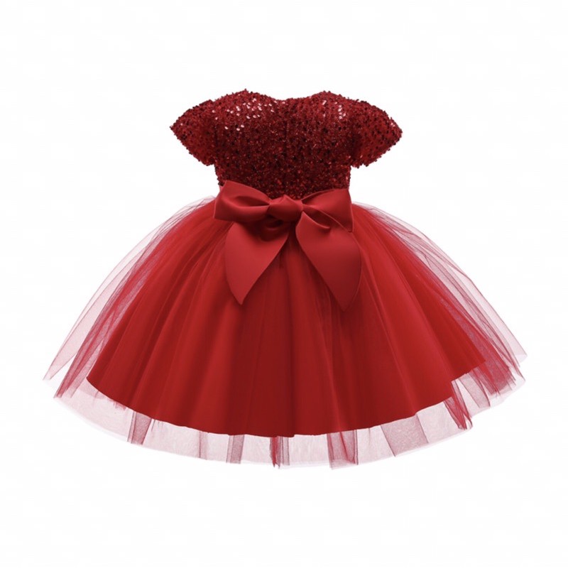 Đầm Công Chúa Cao Cấp Tay Ngắn TiNa’s House: Đính Sepuins vs Phối Nơ... Cho Bé Từ 02-08 Tuổi.