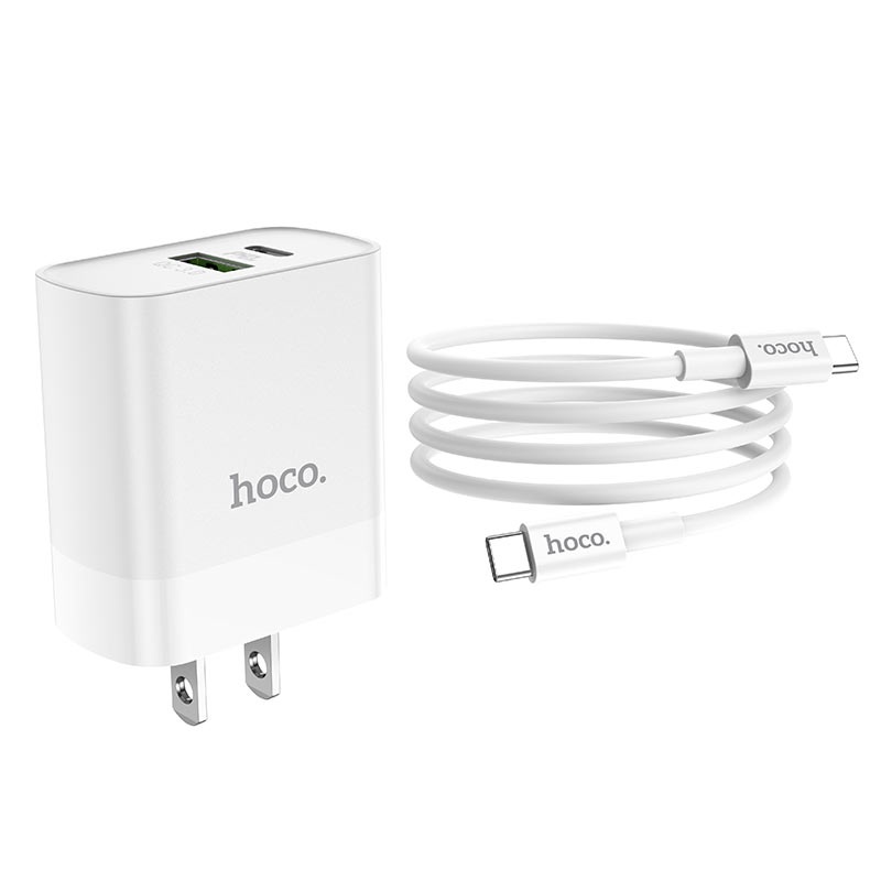 Bộ Sạc Nhanh IPhone/Android PD20W/QC3.0 Hoco C80/C76Plus Chính Hãng Kèm Cáp Type C To Lightning PD 1M