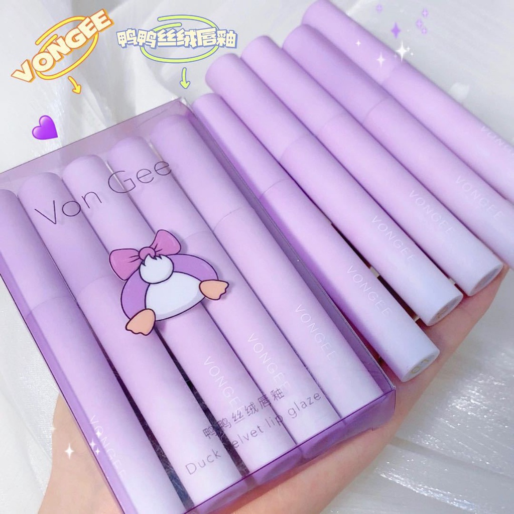 Bộ Năm Son Môi Chất Nhung Màu Lì Dưỡng Ẩm Lâu Trôi Không Phai Kiểu Dáng Hoạt Hình Dễ Thương