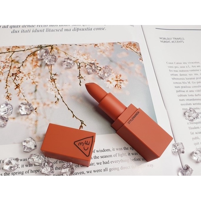 (#229)Son thỏi lì 3CE Lip Color 229 Dry Tangerine- màu cam trầm( màu vỏ quýt khô)