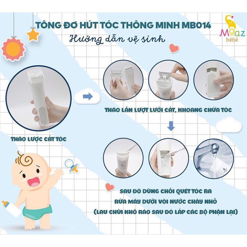 Tông đơ cắt tóc Moaz Bebe MB014 có chế độ hút thông minh cho bé