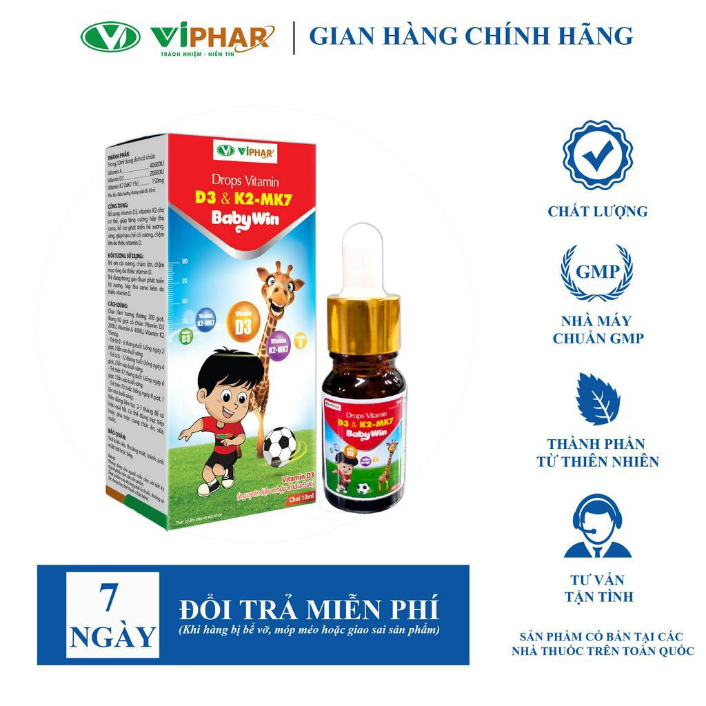 Nhỏ Giọt Vitamin D3 Tăng Hấp Thu Canxi Cho Trẻ Sơ Sinh Drops D3&amp;K2-Mk7 Babywin VIPHAR Chai 10ml