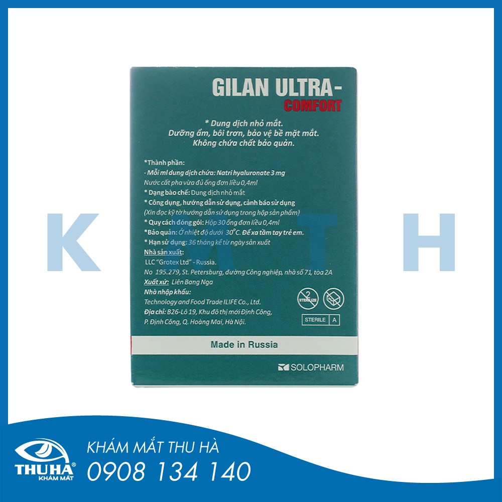 Dung dịch nhỏ mắt Gilan Ultra Comfort 0.3% (Hộp 30x0.4ml)