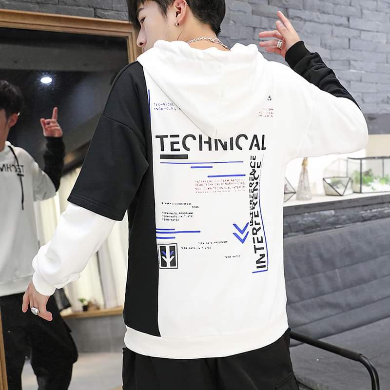 Áo Hoodie Nỉ Nam Dài Tay Có Mũ TECHNICAL Phối Màu Thời Trang Zenkonam MEN TOP 196 W (trắng)