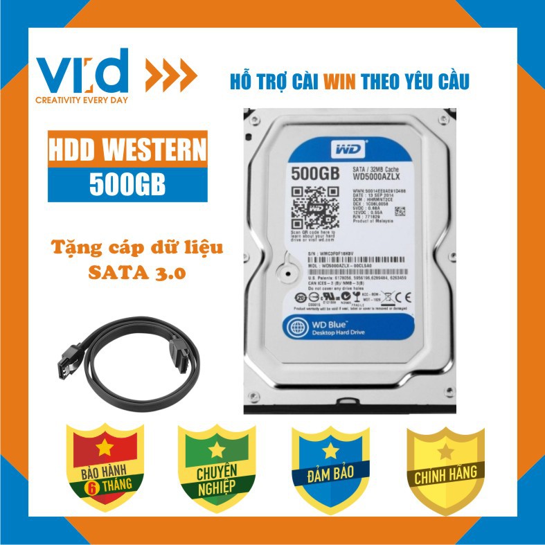 Ổ cứng HDD 500GB Western Blue - Tặng cáp sata 3.0 - Hàng nhập khẩu tháo máy đồng bộ mới 98% - Bảo hành 6T