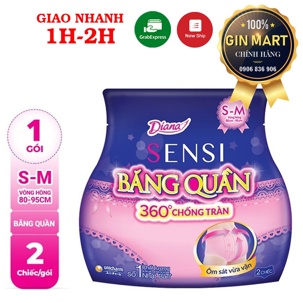 Băng vệ sinh ban đêm dạng quần Diana gói 2 miếng size S-M và M-L