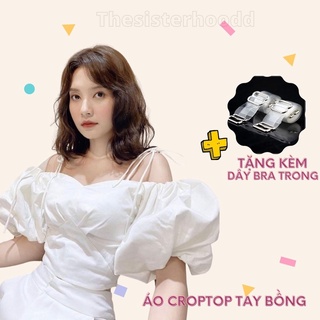 Áo Croptop Trễ Vai Tay Bồng Có Đệm Ngực Nữ Tính Tặng Kèm Dây Bra