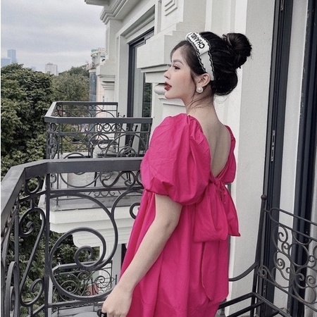 Váy Thô Nơ Sau Dáng Babydoll Siêu Xinh Đầm Xòe Nữ MIVOSA VN433