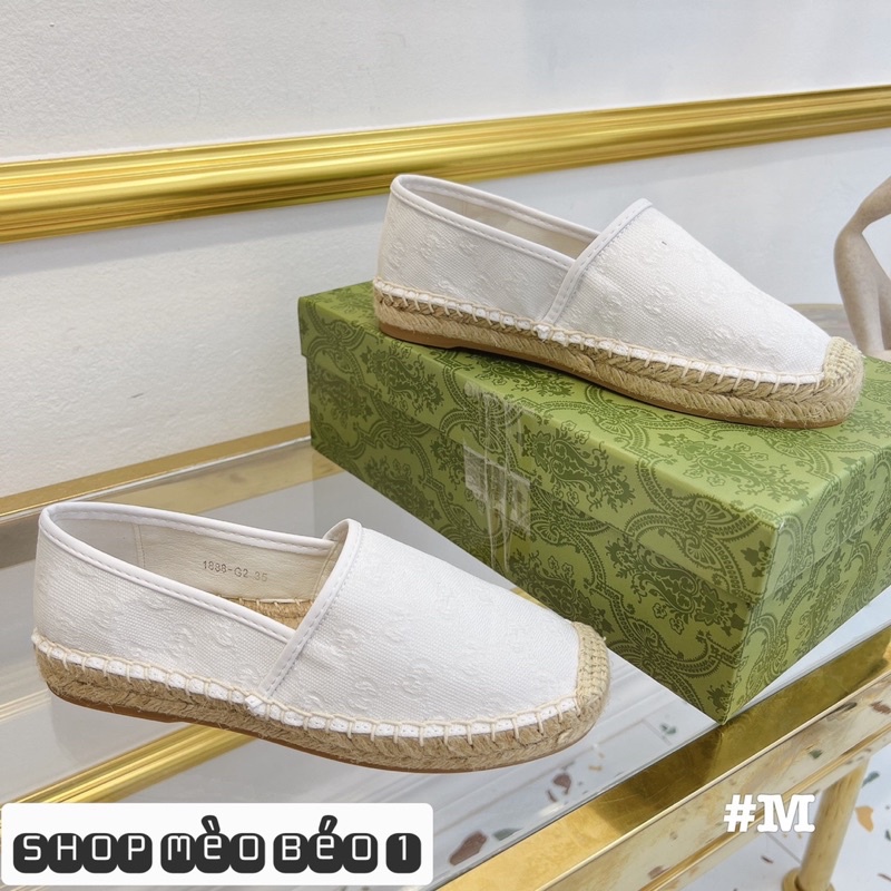 Giày slip on guci trắng hoạ tiết chìm fullbox