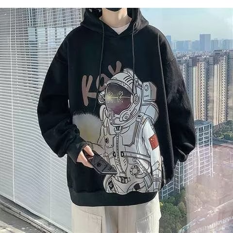 Áo Hoodie Tay Dài Dáng Rộng In Họa Tiết Phi Hành Gia Hoạt Hình Cá Tính Cho Nam Nữ