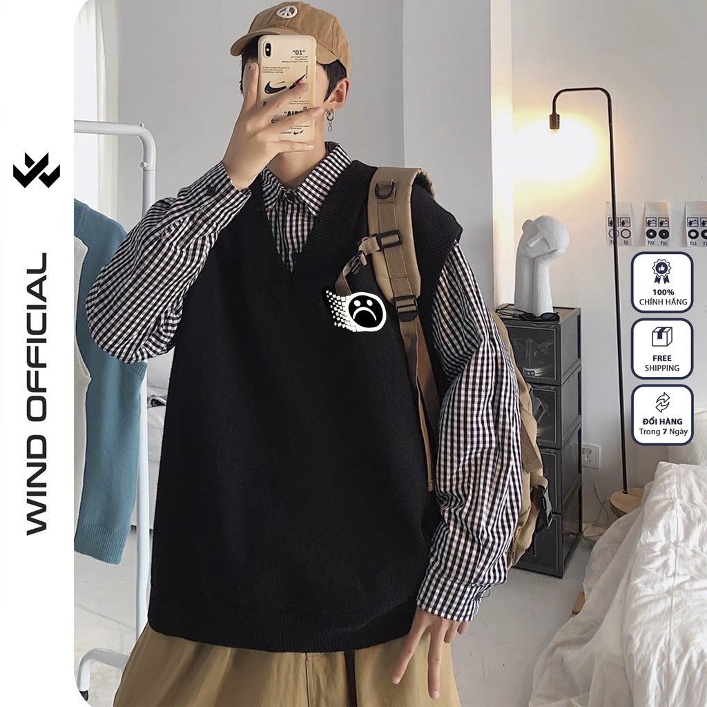 Áo gile unisex Wind form rộng Gile Mặt Buồn nam nữ oversize phong cách ulzzang