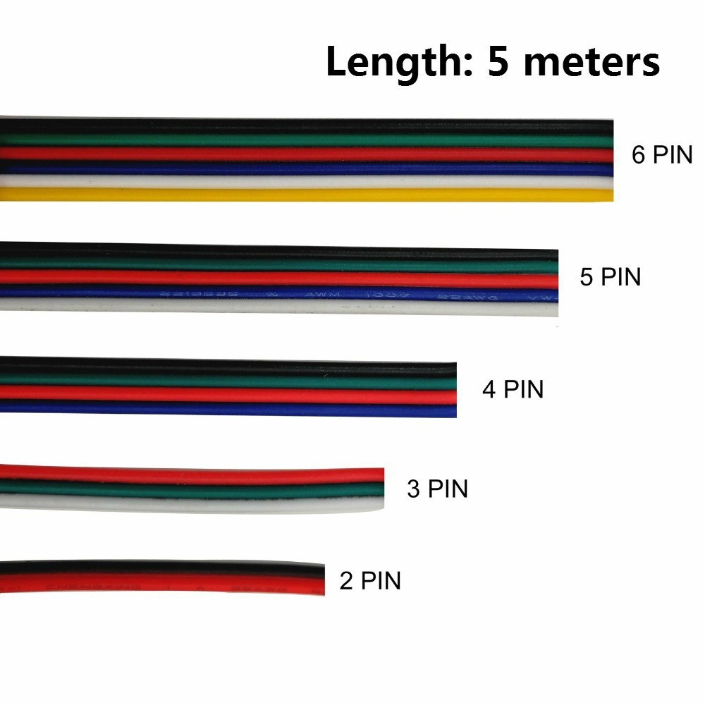 Dây Cáp Nối Dài 5m 2 / 3 / 4 / 5 / 6pin 22AWG / 0.3mm2 LED Cho WS2812 WS2811 RGBW 5050 3528 LED Strip