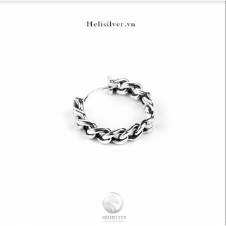 Khuyên tai bạc nam, nữ helisilver chain hoop - 15mm ktb135