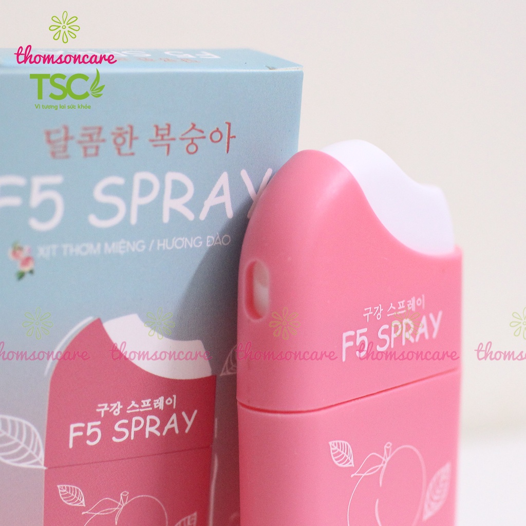 Xịt thơm miệng, giảm mùi hôi, ngừa sâu răng hương vị đào, dâu, bạc hà F5 spray greelux