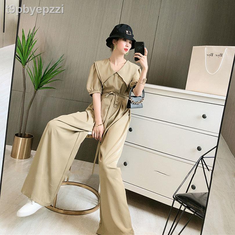 ❄❦cổ áo búp bê mỏng phù hợp với quần ống rộng của phụ nữ jumpsuit mùa xuân và hè phần 2021 mới cạp cao xếp nếp t