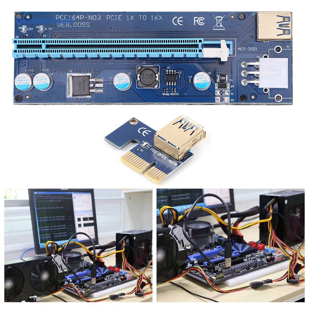 ElectronicMall01 PCI-E Riser Card USB 3.0 Cable PCI Express 1X to 16X Extender SATA To 6Pin Power