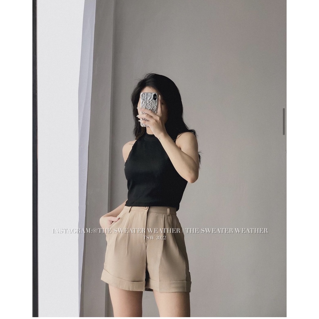 Áo croptop ba lỗ áo sát nách cổ đứng chất thun tăm cực mát,mic quần jean ống rộng-Minxy shop