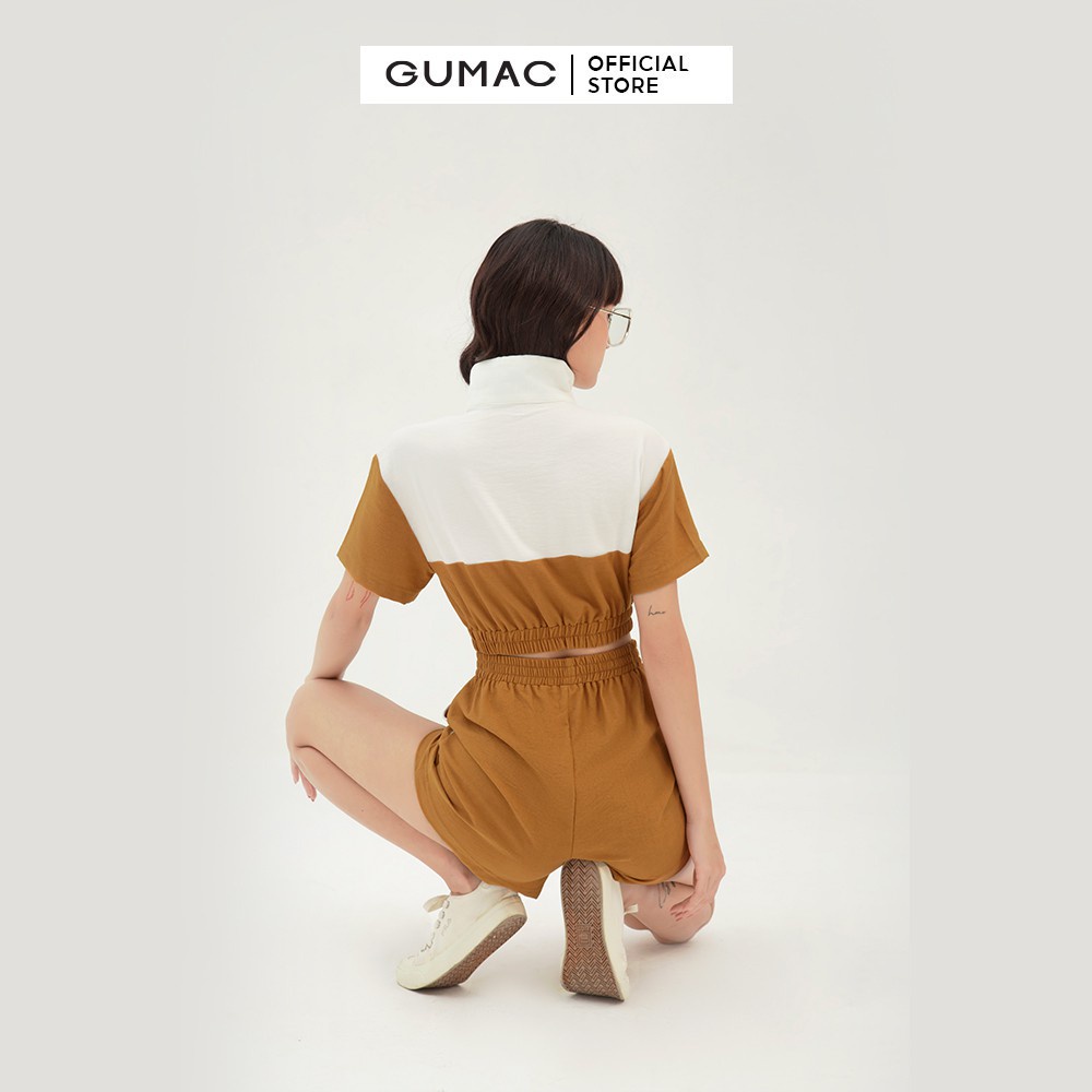 [Mã WABRGUM giảm 10% tối đa 30K đơn 99K] Áo thun croptop nữ tay ngắn phối dây kéo GUMAC màu nâu, đủ size AB319 | BigBuy360 - bigbuy360.vn
