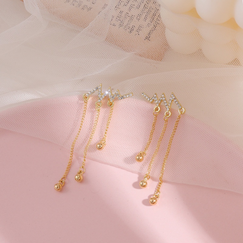 Đôi bông tai dáng dài đính đá phối tua rua phong cách Hàn Quốc cổ điển cho nữ