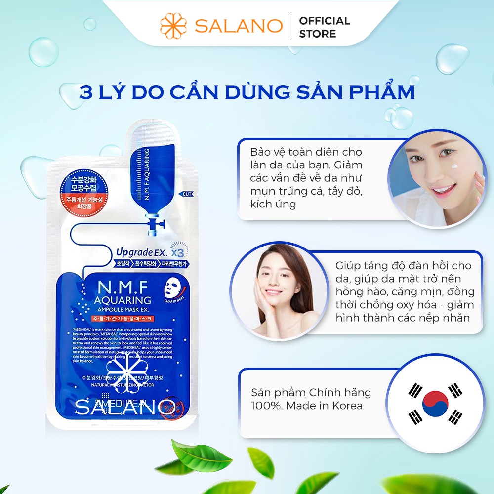 Mặt nạ hàn quốc giấy trắng da giảm mụn dưỡng ẩm chống lão hóa MEDIHEAL N.M.F Aquaring Ampoule SALANO MNSLN74 30g | BigBuy360 - bigbuy360.vn
