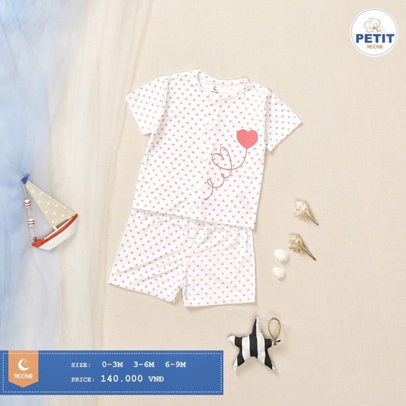 Bộ cộc tay cài giữa Moon Petit cho bé (Sz 0-9m)