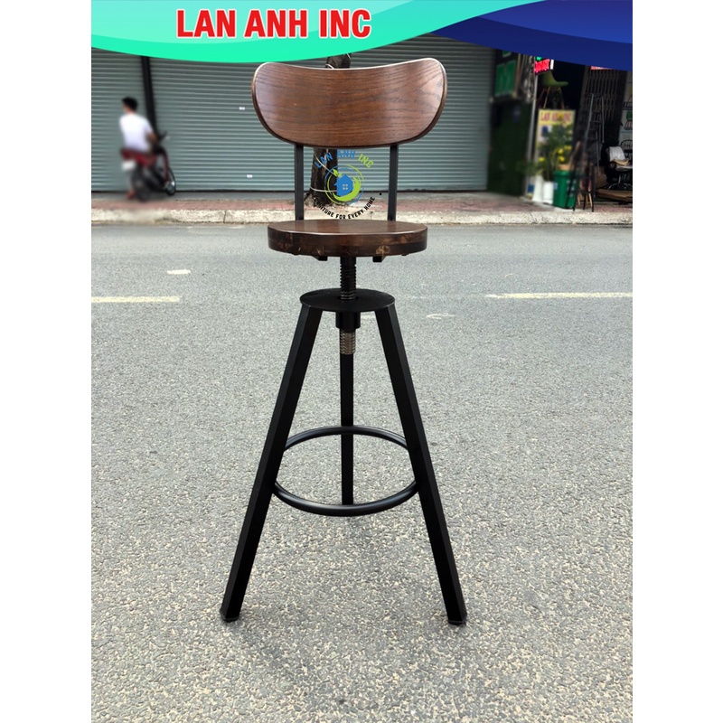 Ghế bar gỗ cao chân sắt xoay 360 độ tăng chỉnh độ cao LAB10